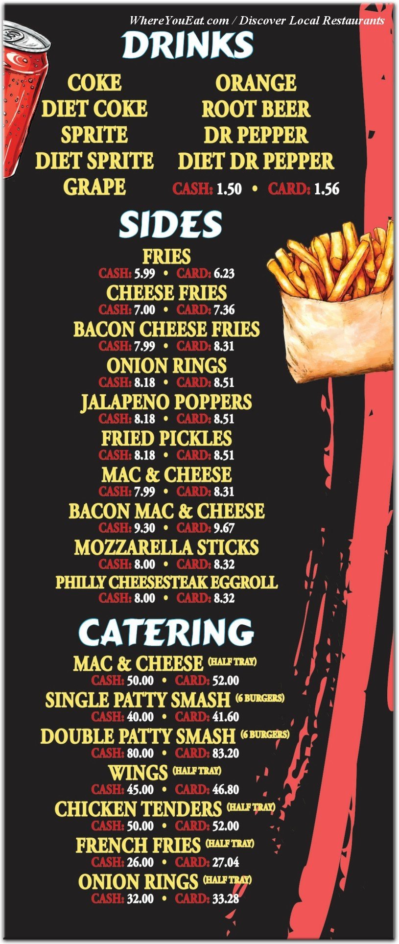 Drinks, sides and catering menu scan