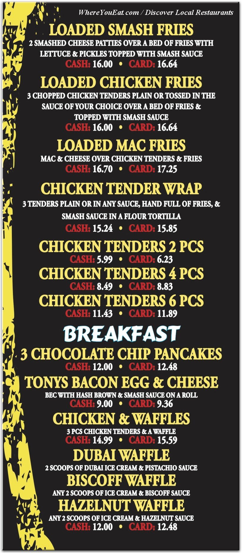 Loaded fries, tenders and breakfast menu scan