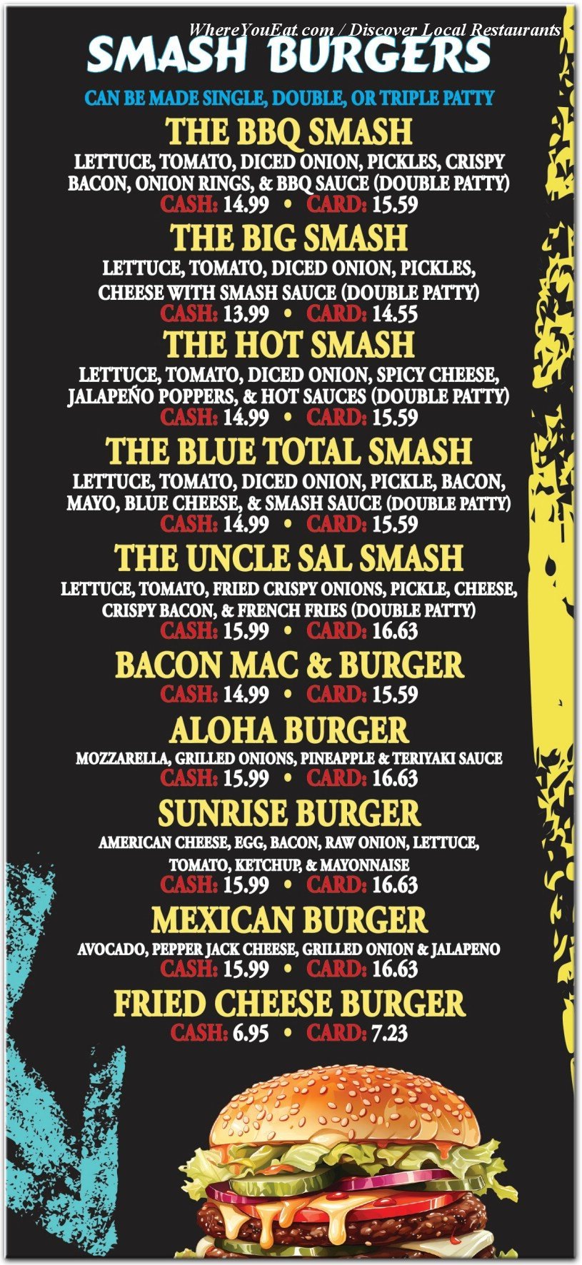 Smash Burgers menu scan